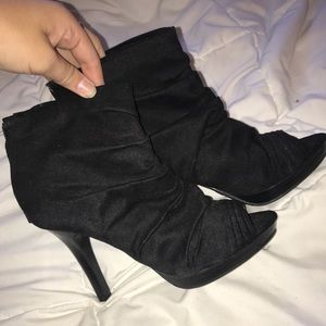 Black open toe heel boots